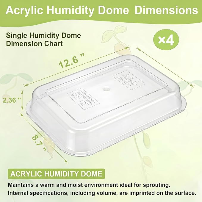 Sprouts Growing Acrylic lid for 4-Tier 12.4 inch Trays, Microgreens Growing lid, Seed Sprouting Sprouts for Beans Alfalfa Broccoli Wheat Grass