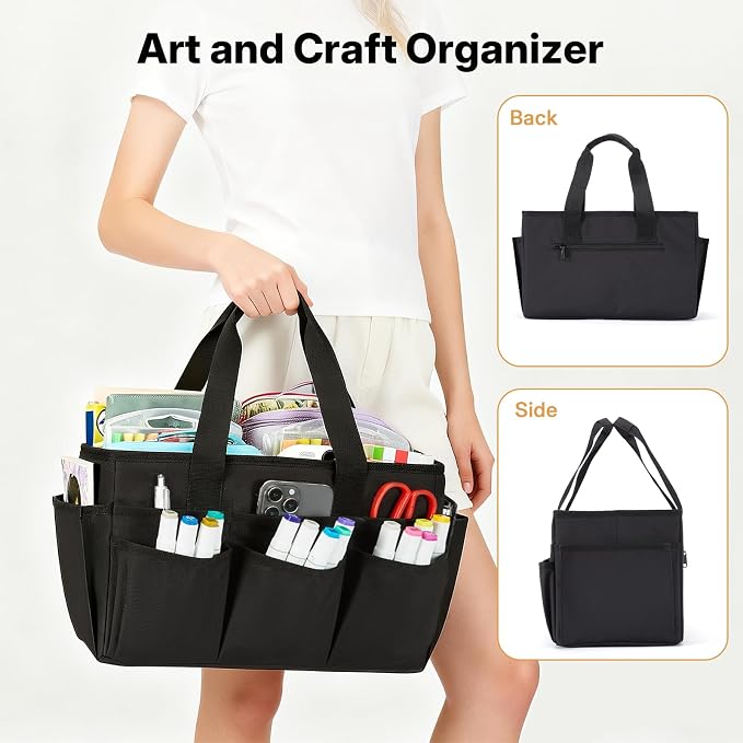 Craft Tote Bag, Art Organizer,Cleaning Supply Caddy, Carrying Bag with Handle for Multi-Purpose, Organizer Caddy for Pets (Black)