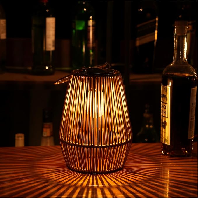 Solar Lanterns Outdoor Waterproof, KagoLing Solar Lanterns Outdoor Gifts for Women Mom Grandma Hanging Solar Lights Outdoor Handwoven Rattan Garden Decor for Outside, Patio, Yard, Porch, Lawn, 2 Pack