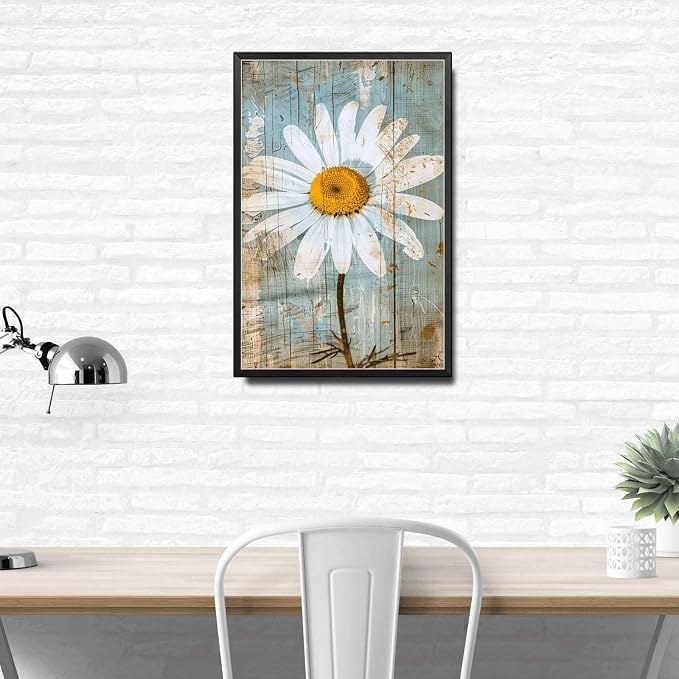 Metal Sign Tin Sign Vintage Shabby Chic Daisy Tin Sign for Rustic Simplicity Antique Beauty and Distressed Wood Surfaces Home Deccor Store Home Decor for Club 12×16 Inches with Metal Frame