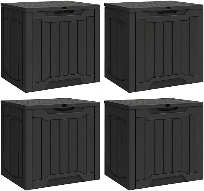 YITAHOME 31 Gallon Deck Boxes Set of 4, Lockable Outdoor Storage Bins for Patio Cushions, Garden Tools, Weather-Resistant Resin Storage Solution, Black