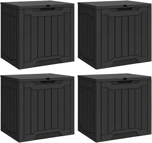 YITAHOME 31 Gallon Deck Boxes Set of 4, Lockable Outdoor Storage Bins for Patio Cushions, Garden Tools, Weather-Resistant Resin Storage Solution, Black