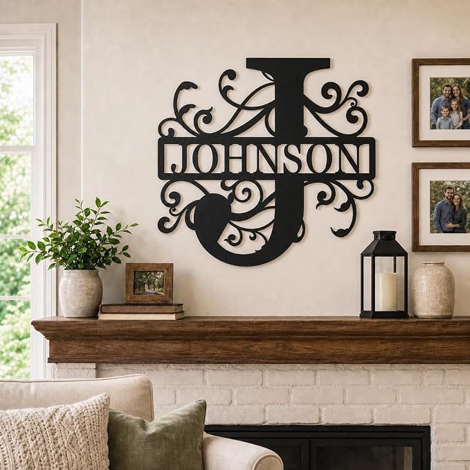 Personalized Family Name Sign, Custom Metal Name Sign, Monogram Wall Decor, Last Name Signs for Home, Split Letter Monogram Sign, Personalized Wedding Gift, Metal Wall Art