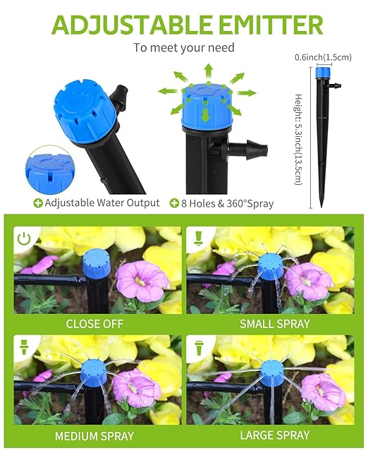 HIRALIY 50ft Drip Irrigation Kit Plant Watering System 8x5mm Blank Distribution Tubing DIY Automatic Irrigation Equipment Set for Garden Greenhouse Flower Bed Patio Lawn
