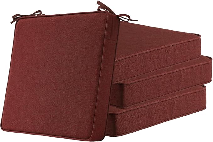 Unimatta Sunbrella Square Corner Seat Cushions, 18.5" x 16" x 3", Set of 4, Indoor Outdoor Water Repellent Universal Chair Pads with Ties for Patio Furniture, Garden Dining Chairs, Spectrum Brick