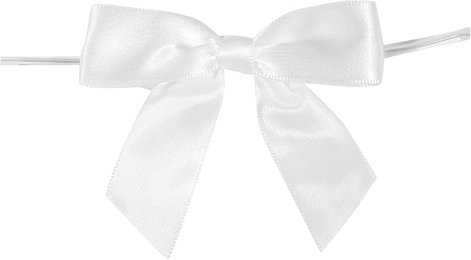 Reliant Ribbon 5170-03005-3X2 Satin Twist Tie Bows - Large Bows, 7/8 Inch X 100 Pieces, White