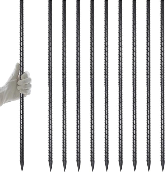 AAGUT Rebar Stakes 40 Inch 10 Pcs, 1/2" Heavy Duty Straight Ground Garden Stakes Landscpe Timber Spikes with Chisel Point End for Cement, Concrete Form, Plant Support, Black