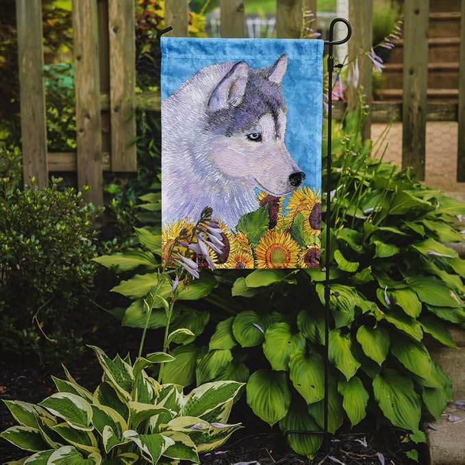 Caroline's Treasures SS4233GF Siberian Husky in Summer Flowers Garden Flag Mailbox Flag Decorative Yard Flag Banner Outside Patio Artwork Yard Flower Beds, Garden Size, Multicolor