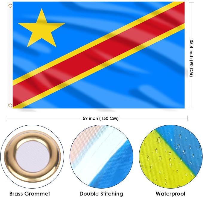AhfuLife Flag 3x5 Ft, Large Flags for Outside - Double Side with Brass Eyelets for World Cup Olympic Party Decorations Bar Garden Street Decoration Indoor Outdoor (2, Congo DR)