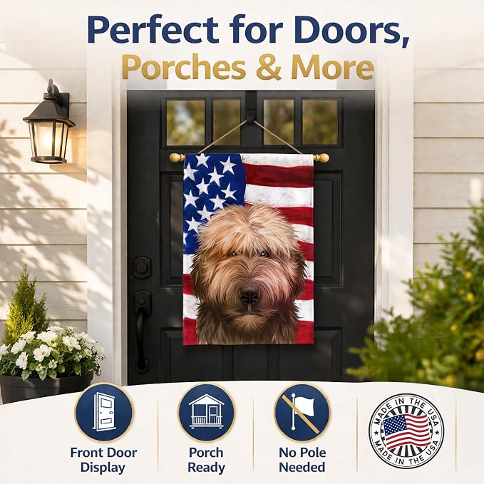 Caroline's Treasures CK6461CHF Briard Dog American Flag House Flag Large Porch Sleeve Pole Decorative Outside Yard Banner Artwork Wall Hanging, Polyester, House Size, Multicolor