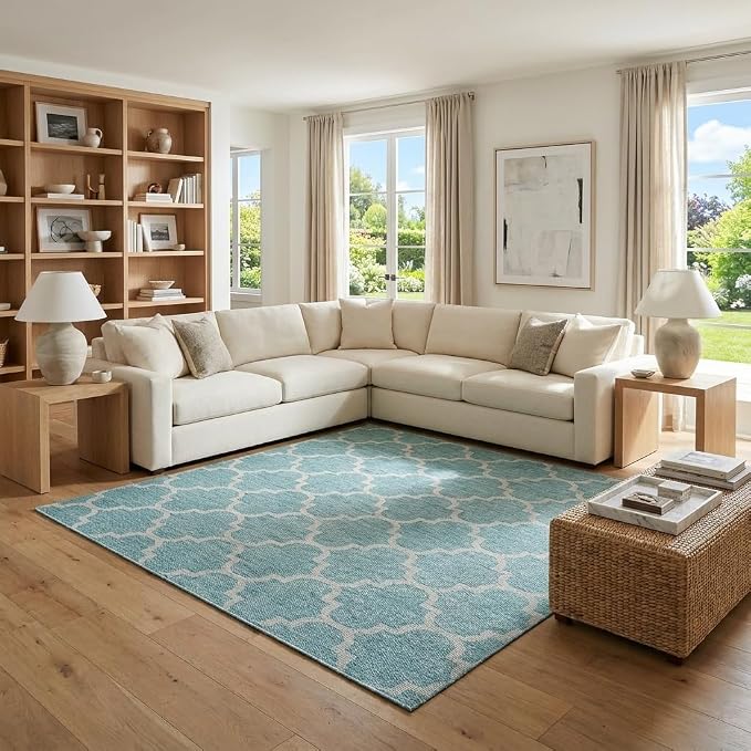 Unique Loom Outdoor Trellis Collection Area Rug (7' 10" Square, Aquamarine/ Gray)