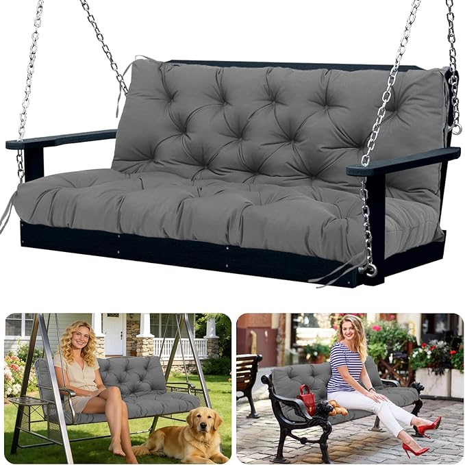 Porch Swing Cushions 2 Seater Replacement Thicken 5" Waterproof Swing Cushions for Outdoor Furniture Bench Patio Swing Cushion with Backrest & Ties(Dark Gray 48x40x5inch)