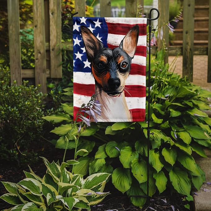 Caroline's Treasures CK6674GF Ratonero Valenciano Dog American Flag Garden Flag Mailbox Flag Decorative Yard Flag Banner Outside Patio Artwork Yard Flower Beds, Garden Size, Multicolor
