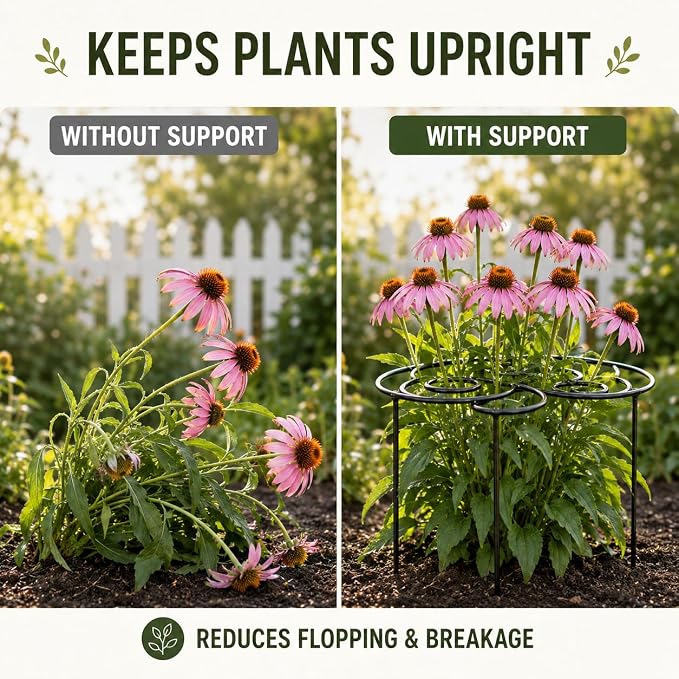 Metal Peony Support Ring for Outdoor Plants, Garden Plant Support Stakes for Flowers & Vegetables, Stackable Peony Cage for Dahlia, Rose, Orchid & Tomato (M)