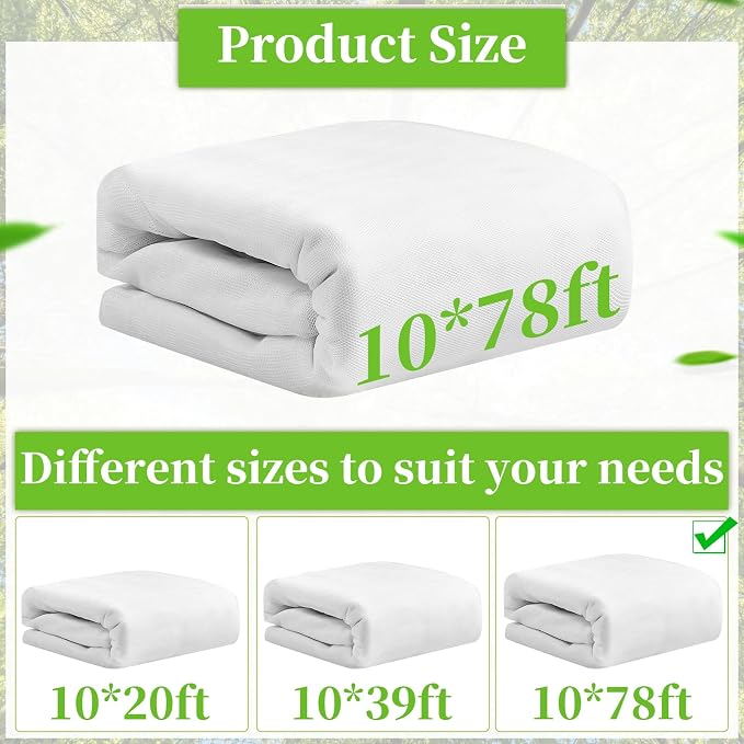 78 x 10 Ft Mosquito Netting for Garden Patio, Breathable Mesh Net for Bird and Insect Protection, Plant Cover for Vegetables, Fruits and Flowers, White 3x24m