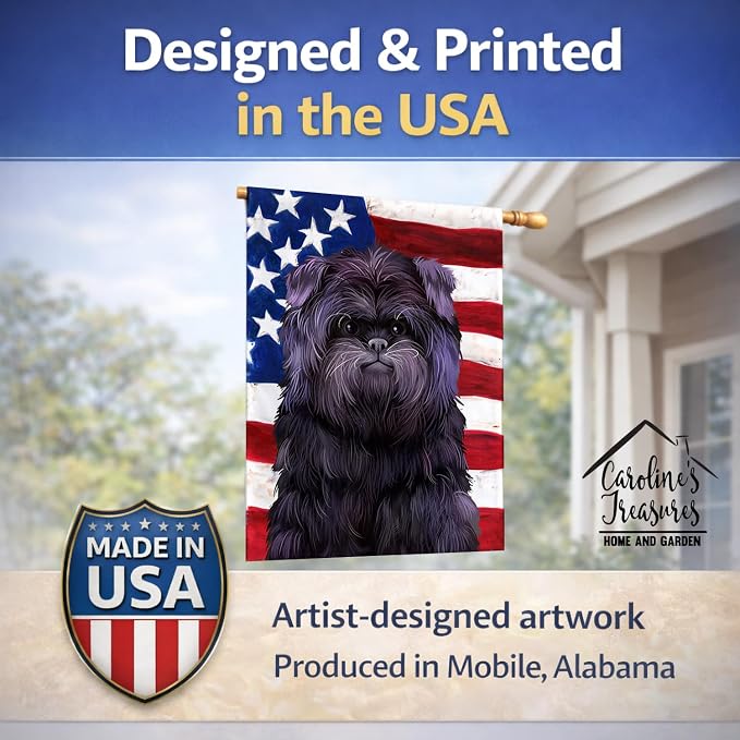 Caroline's Treasures CK6382CHF Affenpinscher American Flag House Flag Large Porch Sleeve Pole Decorative Outside Yard Banner Artwork Wall Hanging, Polyester, House Size, Multicolor