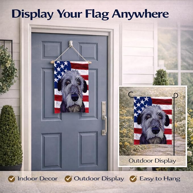 Caroline's Treasures CK6573GF Irish Wolfhound American Flag Garden Flag Mailbox Flag Decorative Yard Flag Banner Outside Patio Artwork Yard Flower Beds, Garden Size, Multicolor