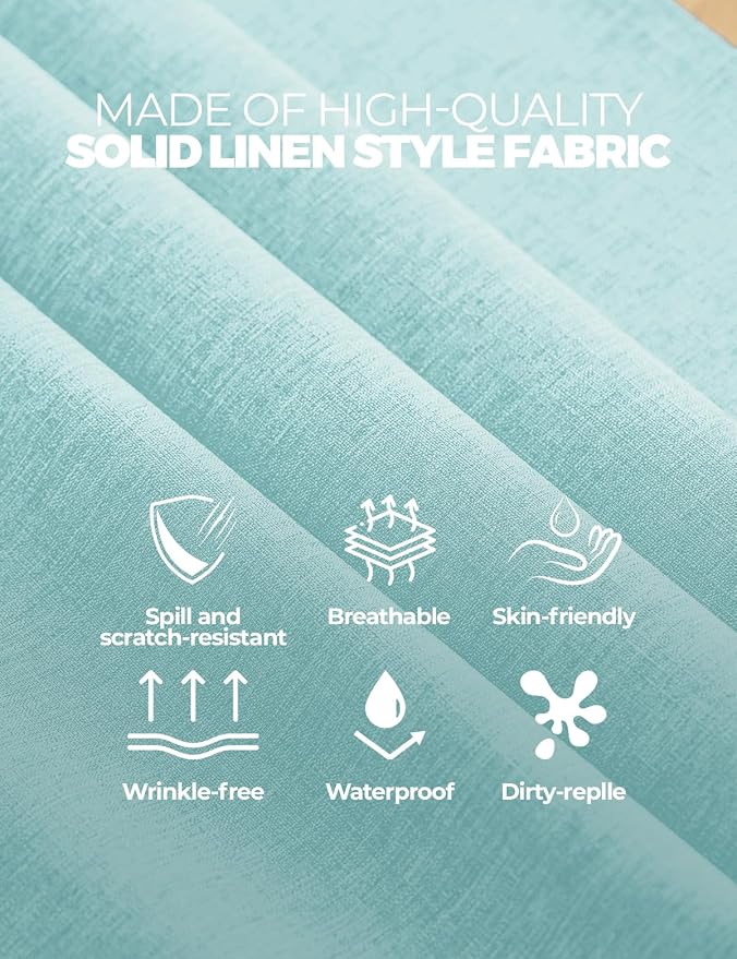 Decorelia Faux Linen Farmhouse Table Cloth 60"x104" for 6 ft Rectangle Table, Aqua Waterproof Outdoor Washable Cloth Tablecloth for Rectangular Dining Room Kitchen Outdoor Party Restaurant Decor