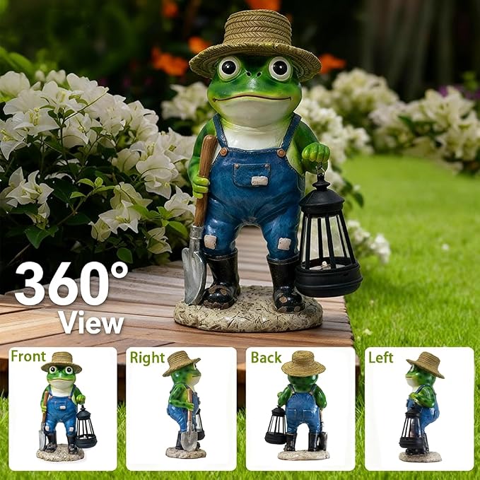 11'' Solar Frog Garden Decor Outdoor Statue with Lantern Gift Idea | Light Decorations for Yard Garden Patio Mom Gift