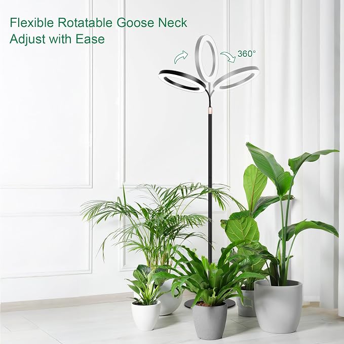 LBW 10.2in Grow Lights for Indoor Plants Full Spectrum with Stand, Floor Plant Growing Lamp for Large Plants, Auto ON/Off Timer 4/8/12H, 4 Dimmable Levels, 68in Adjustable Height