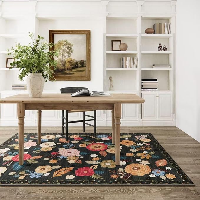 3x5 Washable Area Rugs for Bedroom: Entryway Rug with Non Slip Backing Low Pile Soft Faux Wool Distressed Vintage Floral Small Throw Rugs for Living Room Kitchen Office Dorm Entrance Enytry Indoor