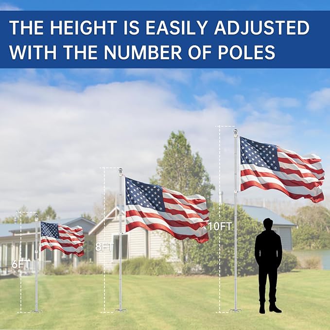 ZMTECH 12 FT Flag Pole in Ground, Heavy Duty Flag Pole Holder for Outside House with 5 Pronges Base, Extra Thick Flag Pole Kit for Yard Outdoor Garden Decor Residential Commerical Silver