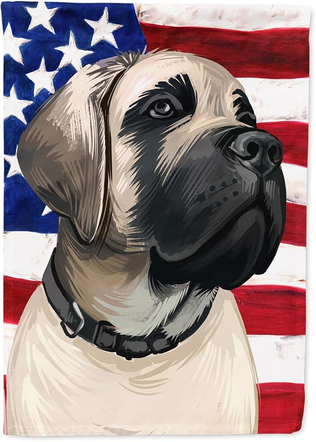 Caroline's Treasures CK6513CHF English Mastiff Dog American Flag House Flag Large Porch Sleeve Pole Decorative Outside Yard Banner Artwork Wall Hanging, Polyester, House Size, Multicolor