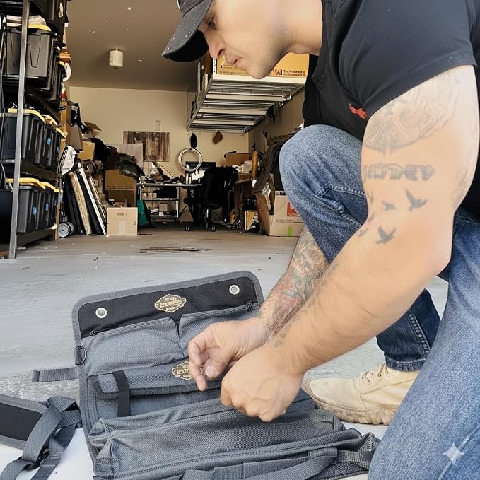 Ryker PRO Heavy Duty Motorcycle Tool Roll Up Bag w/Socket Wrench Organizer | Motorcycle Dad Gifts for Men. Off Road Roll Up Tool Bag w/ Accessible Pouches and Pocket Labels. Overland Gear Tools Bag Kit