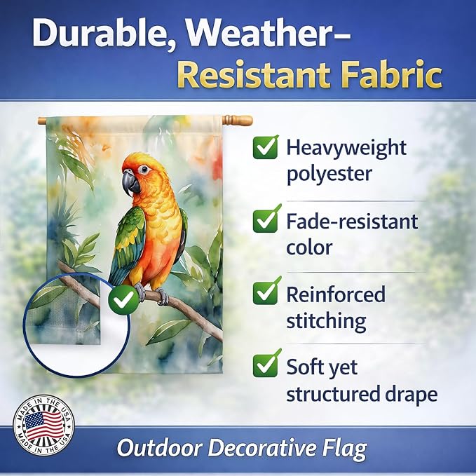 Caroline's Treasures Sun Conure House Flag Large Porch Sleeve Pole Decorative Outside Yard Banner Artwork Wall Hanging, Polyester, House Size, Multicolor
