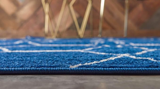 Unique Loom Trellis Frieze Collection Area Rug - Geometric (2' x 13' 1" Runner Navy Blue/Ivory)