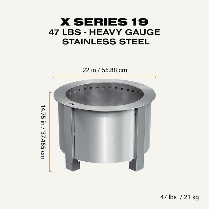 Breeo Smokeless Fire Pit (X Series 19, Stainless Steel) | 22.1 inch Smokeless Firepit for Outside | 47 Pounds | Ideal for Families Compatible with Wide Range of Breeo Accessories