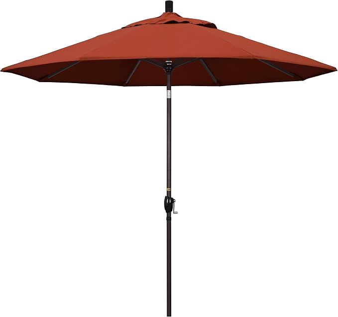 California Umbrella 9' Round Aluminum Market Umbrella, Crank Lift, Push Button Tilt, Bronze Pole