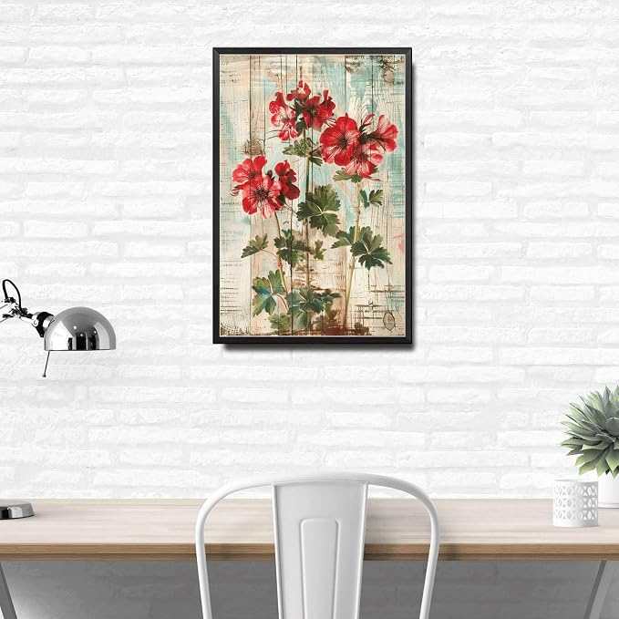 Metal Sign Tin Sign Vintage Vintage Pelargoniums Wall Art Tin Sign for Rustic Charm Shabby Chic Interiors and Corrosion Resis Tin Signs for Garden for Restaurant 8×12 Inches with Metal Frame