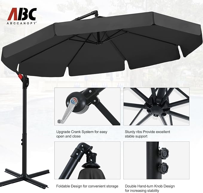 ABCCANOPY 9FT Cantilever Patio Umbrella with base included (Dark Gray)