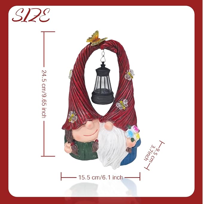 Couple Gnome Decor with Solar Light Lantern Lamp Garden Statue Outdoor Figurine for Yard Patio Unique Perfect Gnomes Gifts for Women Mom Grandma Valentines Decorations