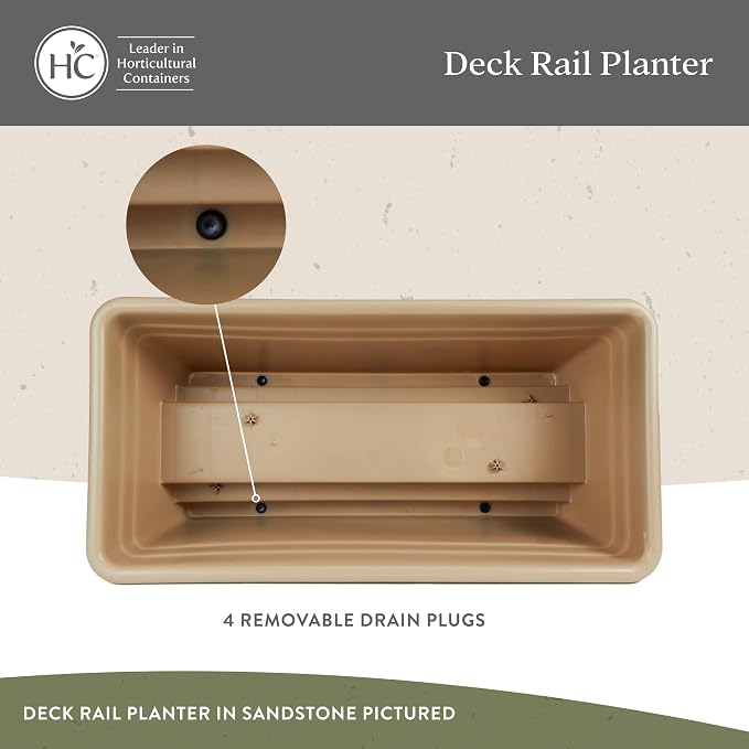 The HC Companies 24 Inch Deck Rail Planter Box with Drainage Plug, Lightweight UV-Resistant Plastic Outdoor Planters for Wood Deck Rail, Flower Box for Garden, Patio, Balcony, and Fence, Chocolate