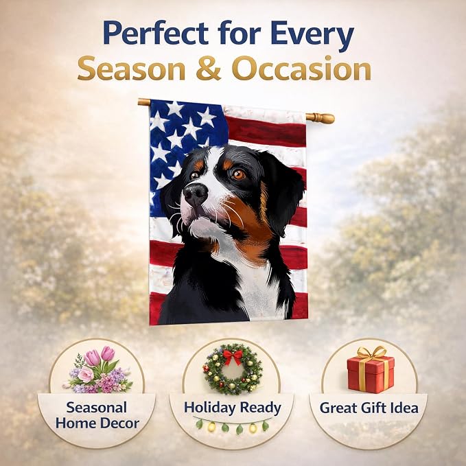 Caroline's Treasures CK6405CHF Appenzeller Sennenhund American Flag House Flag Large Porch Sleeve Pole Decorative Outside Yard Banner Artwork Wall Hanging, Polyester, House Size, Multicolor