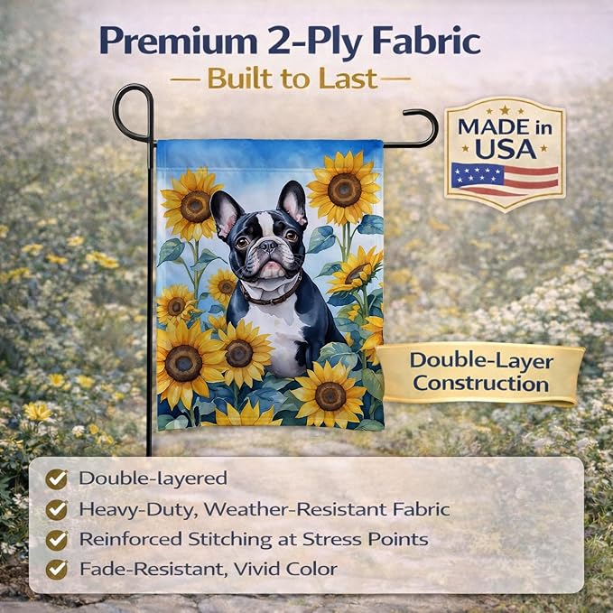Caroline's Treasures DAC6082GF French Bulldog in Sunflowers Garden Flag Mailbox Flag Decorative Yard Flag Banner Outside Patio Artwork Yard Flower Beds, Garden Size, Multicolor