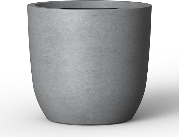 Kante 13.4" Dia Round Concrete Planter, Large Outdoor Modern Indoor Decorative Plant Pots with Drainage Hole and Rubber Plug for Home and Garden, Natural Concrete