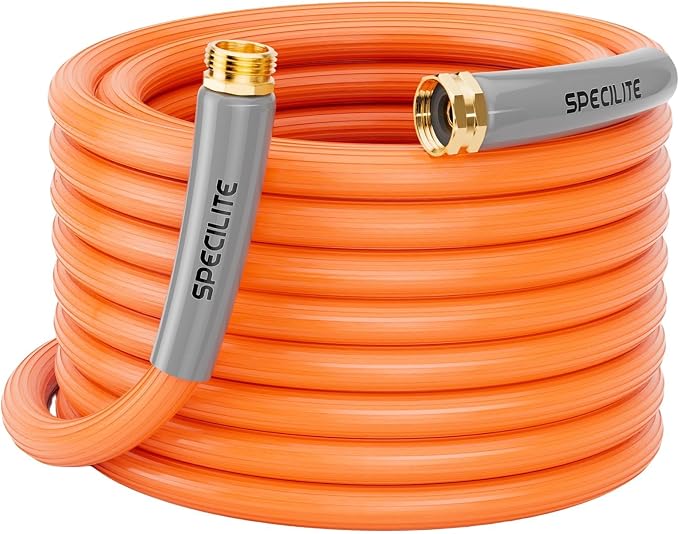 SPECILITE 5/8'' Heavy Duty Rubber Garden Hose 50FT, 1300psi Burst, 450psi Working, Hot/Cold Water Hose, -50℉ -170℉, 5 Layered Pipe, UV Resistant, 3/4" Brass Fittings for Outdoor, Agriculture