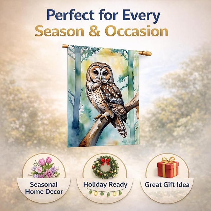 Caroline's Treasures Spotted Owl House Flag Large Porch Sleeve Pole Decorative Outside Yard Banner Artwork Wall Hanging, Polyester, House Size, Multicolor