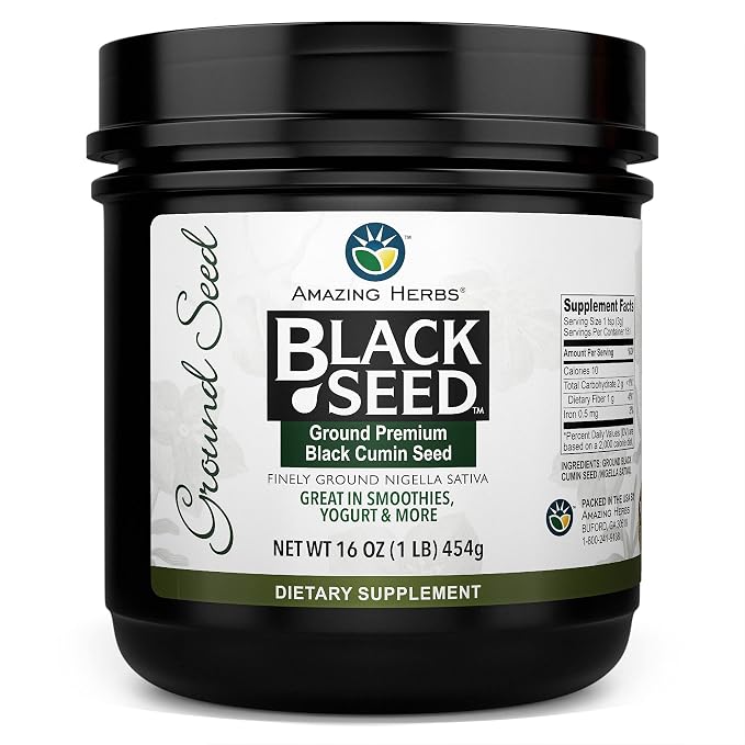 Amazing Herbs Premium Ground Black Cumin Seeds - Finely Ground Nigella Sativa, Gluten Free, Non GMO, Supports Cardiovascular Function & Preserves Digestive Health - 16 Oz