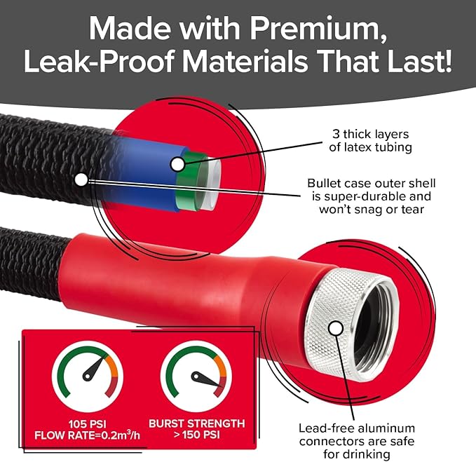 Pocket Hose 75 FT Silver Bullet 2.0 Expandable Garden Hose w/Turbo Shot Nozzle, AS SEEN ON TV, Lead-Free, Solid Aluminum Connectors, Easy On/Off Valve, Kink-Free, Leak-Proof
