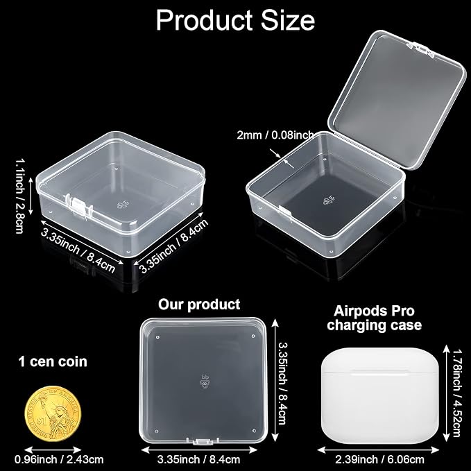 SATINIOR 100 Pcs Clear Plastic Beads Storage Containers Box Small Clear Boxes with Hinged Lid Plastic Arts Case Mini Square Crafts Storage Organizers for Small Items (3.3 x 3.3 x 1.1 Inch)