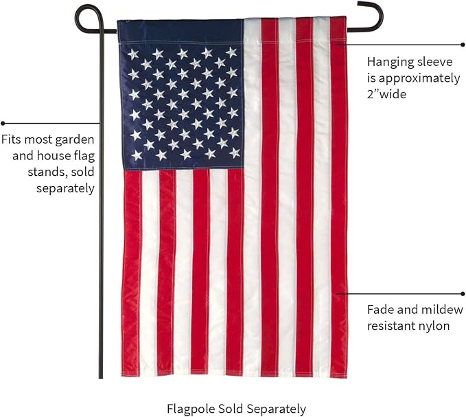 Evergreen American Flag 12x18 Double Sided | Patriotic House Flags For Outside Outdoor | Small American Flag Garden Size | Embroidered Stars and Stripes | USA Residential or Commercial