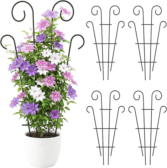 Thealyn 4 Pack 43 Inch Plant Trellis for Potted Plants, Metal Garden Trellis for Climbing Plants, Indoor Outdoor Decorative Vine Support for Pots, Wave Shape, Black