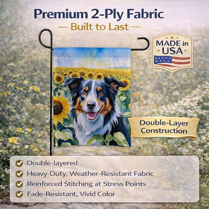 Caroline's Treasures DAC6032GF Border Collie in Sunflowers Garden Flag Mailbox Flag Decorative Yard Flag Banner Outside Patio Artwork Yard Flower Beds, Garden Size, Multicolor