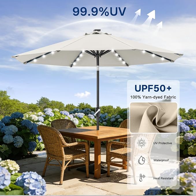 ABCCANOPY Durable Solar Led Patio Umbrellas with 32LED Lights 11FT (Light Beige)