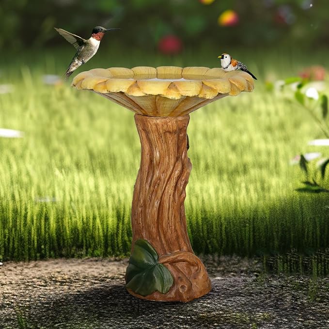 Concrete Birdbath for Outdoors with Sunflower Shape - 24.4" H * 19.6" Φ Standing Bird Bath for Outsides Use, Easy Installation and Maintenance