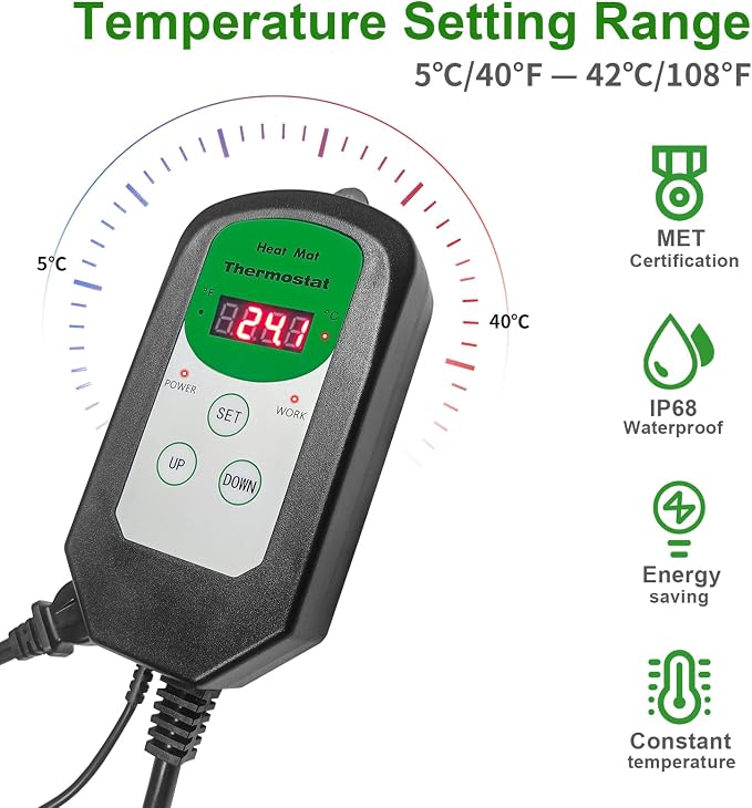 Seedling Heat Mat and Digital Thermostat Combo Set, MET-Certified Plants Heating Mat Warm Hydroponic,Germination, Indoor Gardening, Greenhouse